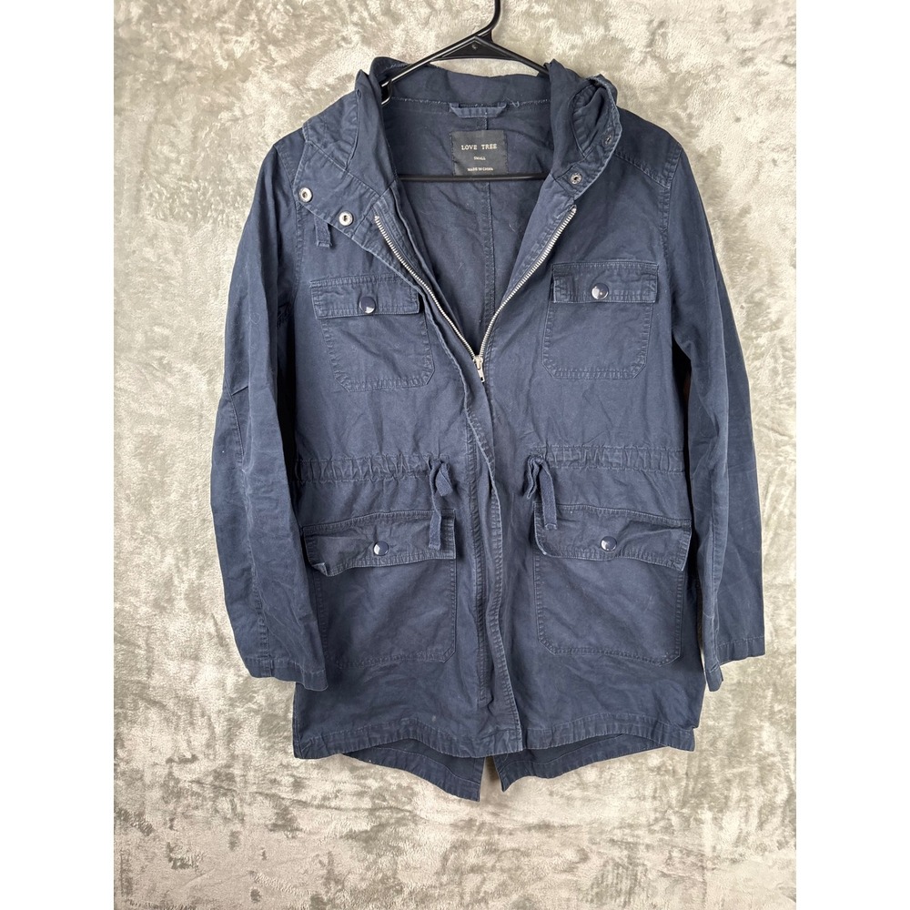 Love Tree Navy Blue Hooded Utility Anorak Jacket Women's Small‎